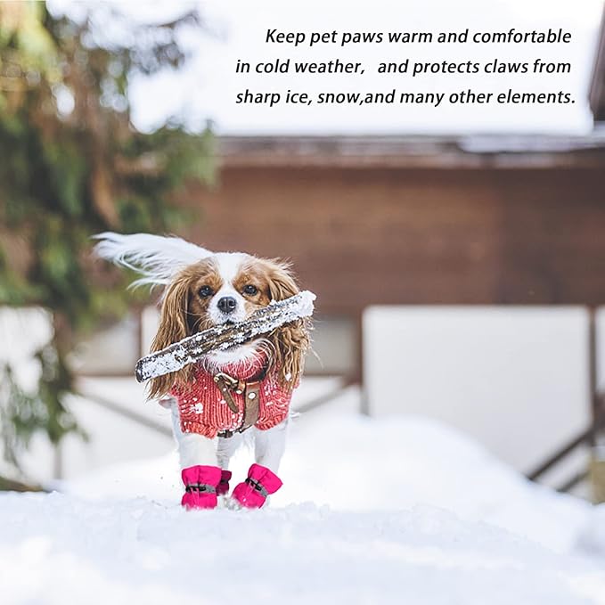 Dog Snow Boots, Dog Shoes for Winter, Dog Winter Boots for Small Medium Dogs Puppies, Dog Boots & Paw Protectors with Anti-Slip Sole and Plush, Pack of 4