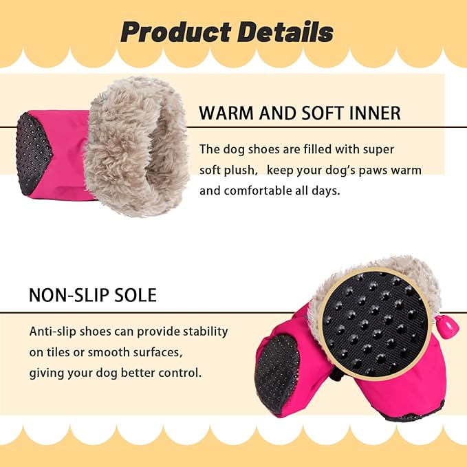 Dog Snow Boots, Dog Shoes for Winter, Dog Winter Boots for Small Medium Dogs Puppies, Dog Boots & Paw Protectors with Anti-Slip Sole and Plush, Pack of 4