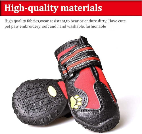 Dog Boots for Dogs Non-Slip, Waterproof Dog Booties for Outdoor, Dog Shoes for Medium to Large Dogs 4Pcs with Rugged Sole Black-Red